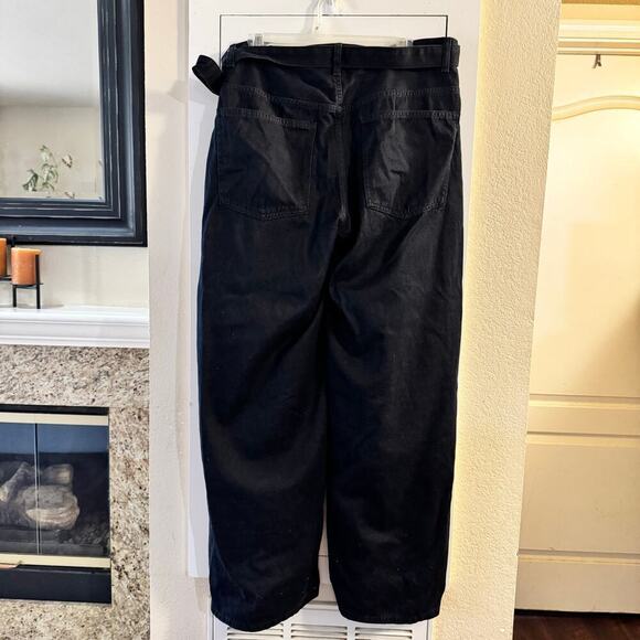 NWT Zara Wide Leg High Waisted Belted Denim Pant Size 12 Pockets - Picture 3 of 10